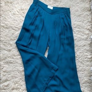 Elevenses/Anthropologie Wide Leg Teal Silk Pants